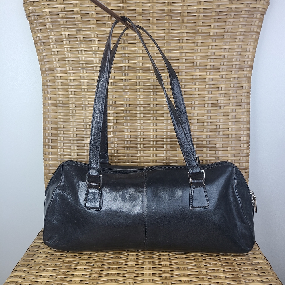 Hobo International Smooth Black Leather Satchel Bag Classic Design Organizer - Picture 4 of 16